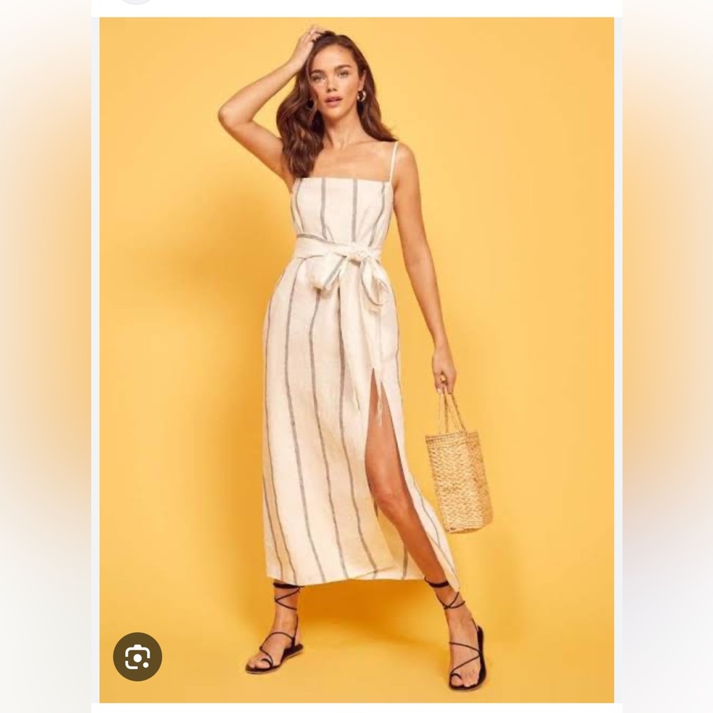 Reformation Ivory Striped Dress WITHOUT BELT size M